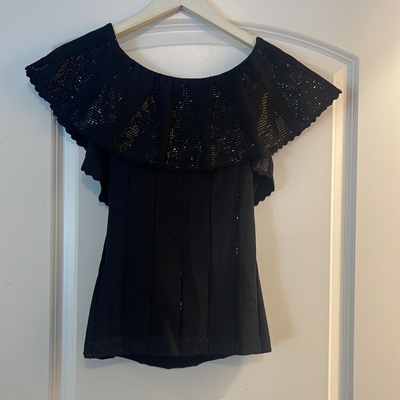 St John black sequined sweater blouse with detailing petite - Picture 4 of 4